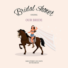 Bridal shower honoring the cowboy bride with veil on a horse.