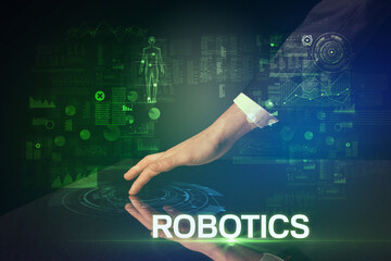 Businessman touching huge display concept