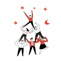 Business concept a leader corporate of success, People are do a pyramid of acrobats up to the sky