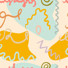 abstract lines shapes trendy seamless hand drawn pattern