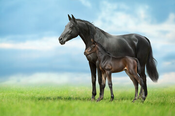 Mare and foal outdoor