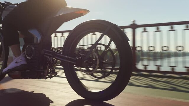 electro bike on the road sunset. High quality 4k footage