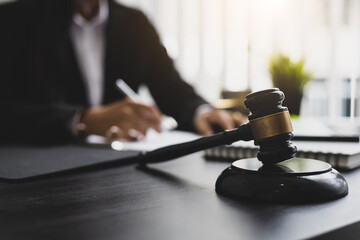 Lawyer mallet and legal justice concept.