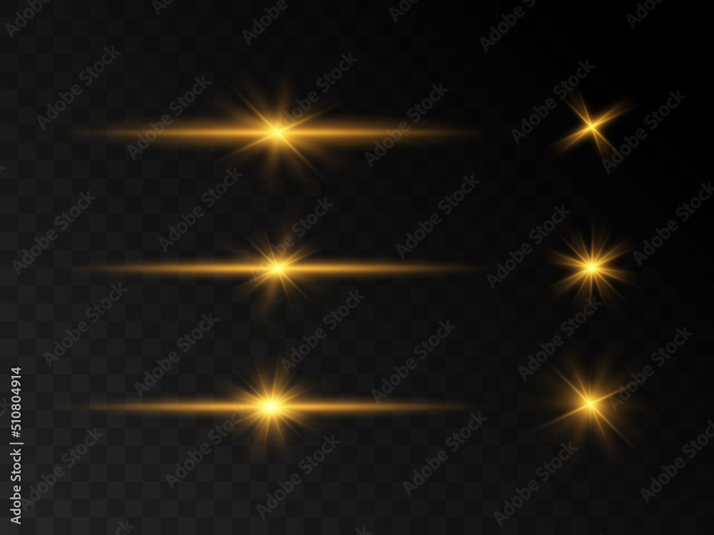 Aufkleber set of flares, lights and lines. abstract golden lights isolated on transparent background. bright l