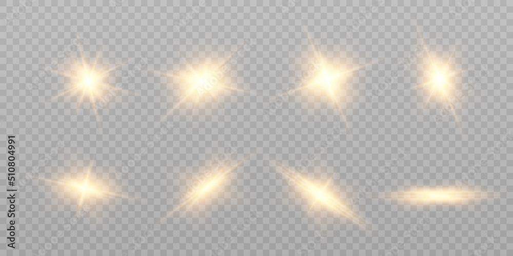 Aufkleber set of flares, lights and lines. abstract golden lights isolated on transparent background. bright l