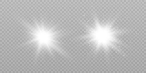 A set of flashes, lights and stars on a transparent background. Bright beams of light. light sunlight png. Light burst of light png. vector