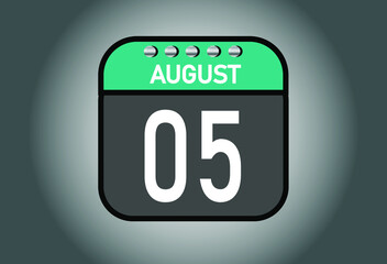 Day 5 august. Calendar banner for August days. Calendar template with metal.