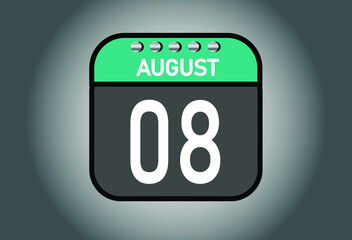 Day 8 august. Calendar banner for August days. Calendar template with metal.