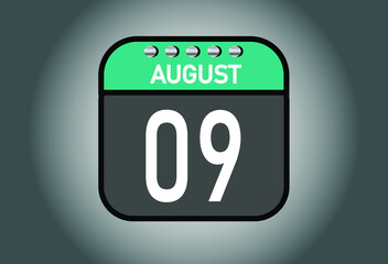 Day 9 august. Calendar banner for August days. Calendar template with metal.