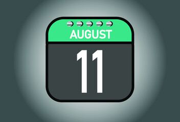 Day 11 august. Calendar banner for August days. Calendar template with metal.