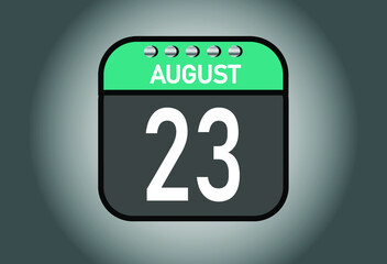 Day 23 august. Calendar banner for August days. Calendar template with metal.