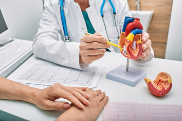 Cardiology consultation, treatment of heart disease. Doctor cardiologist while consultation showing...