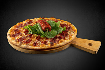 pizza on a wooden board