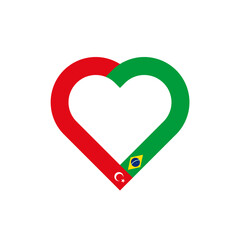 unity concept. heart ribbon icon of turkey and brazil flags. vector illustration isolated on white background