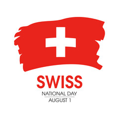 Obraz premium Swiss National Day vector. Abstract grunge flag of switzerland icon vector isolated on a white background. Swiss flag paint brush design element. August 1. Important day