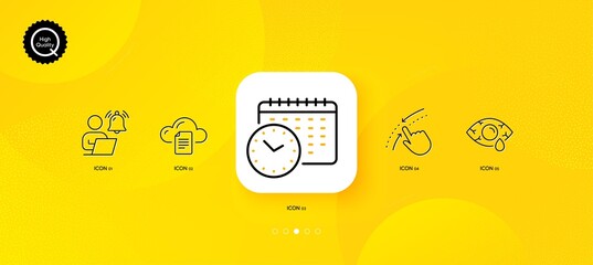Fototapeta na wymiar Ð¡onjunctivitis eye, File storage and Swipe up minimal line icons. Yellow abstract background. User notification, Calendar time icons. For web, application, printing. Vector