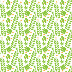 Pattern of green leaves on a white background