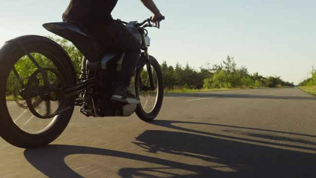 electro bike on the road sunset. High quality 4k footage