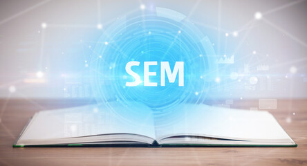 Open book with abbreviation concept