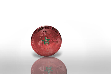bitcoin with the national flag of morocco on the white background. bitcoin mining concept.