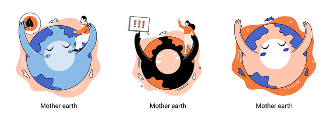 International Mother Earth Day metaphor. Environmental problems and ecological protection. Universal symbolic holiday of love, care common home. Relationship between planet its ecosystems and humans