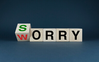 Sorry or Worry. Cubes form words Sorry or Worry.