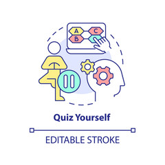 Quiz yourself concept icon. Progress and development assessment. Learning technique abstract idea thin line illustration. Isolated outline drawing. Editable stroke. Arial, Myriad Pro-Bold fonts used
