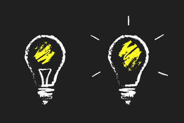 Light Bulb Isolated on Black background. Chalk Hand made style. Vector illustration