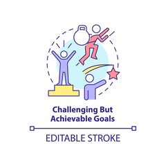 Challenging but achievable goals concept icon. Principle about learning abstract idea thin line illustration. Isolated outline drawing. Editable stroke. Arial, Myriad Pro-Bold fonts used