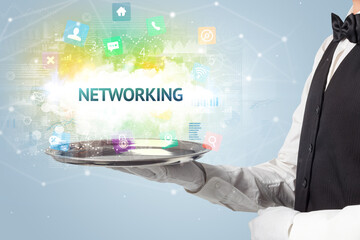 Waiter serving social networking concept