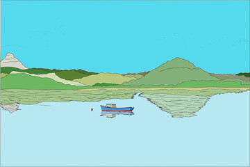 seascape with fishing boat graphic resource