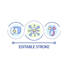 Social media promotion loop concept icon. Sharing content with friends. Search engine optimization abstract idea thin line illustration. Isolated outline drawing. Editable stroke. Arial font used