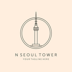 N seoul tower line art logo vector symbol illustration design