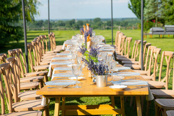 Beautifully arranged celebration table with lavender