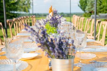 Beautifully arranged celebration table with lavender