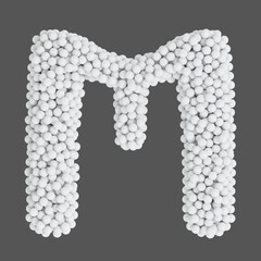 Letter M made of white balls, isolated on gray background, 3d rendering