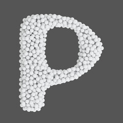 Letter P made of white balls, isolated on gray background, 3d rendering