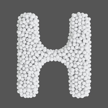 Letter H made of white balls, isolated on gray background, 3d rendering