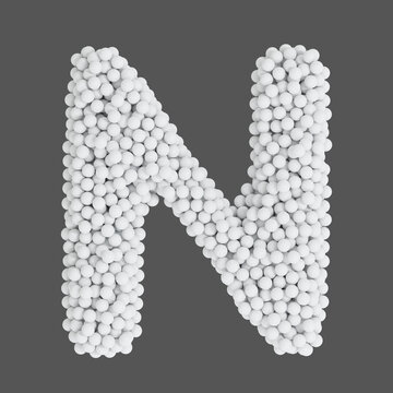 Letter N made of white balls, isolated on gray background, 3d rendering