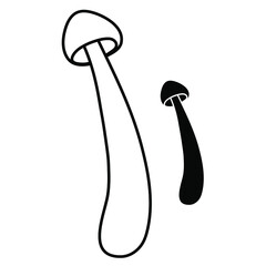 Set of mushrooms vector simple illustration isolated on white background. Outline and silhouette hand drawn sketched version. Vector mycology. Natural healthy fungus, autumn design.