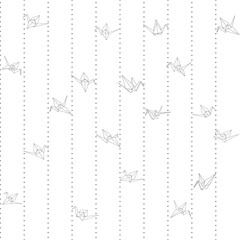 Pattern of origami crane vector dashed illustration isolated on white background. Japanese traditional origami crane print for fabric and wallpaper. Geometric line shape for art of folded paper.
