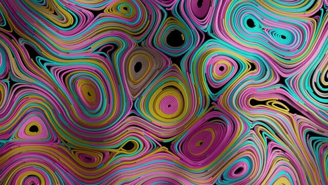 top view multicolored topographic abstract circular fields