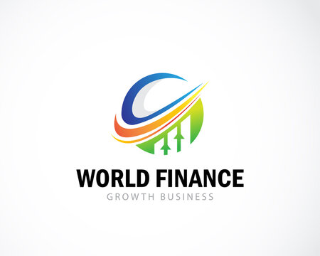 world finance logo creative arrow business globe growth market design concept