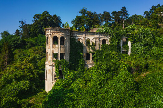 old Georgian hotel. abandoned buildings in batumi. ruined hotel in georgia
