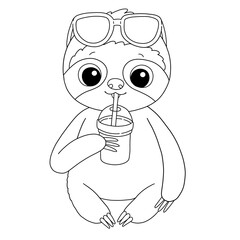 Sloth in sun glasses with smoothie coloring page