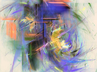 Abstract fractal art background of colorful lines and blurs, resembling an expressionist artwork in paint or oil pastels.