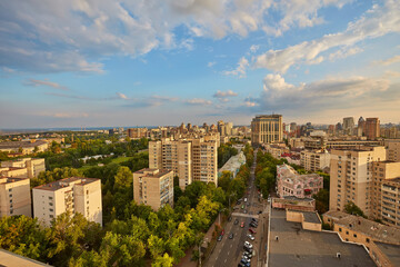 Modern residential areas of Kyiv on the right bank of the Dnipro River in Kyiv.