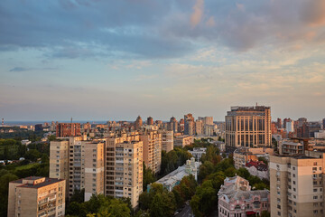 Modern residential areas of Kyiv on the right bank of the Dnipro River in Kyiv.