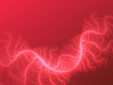 Abstract red fractal art background of branching wavy lines, perhaps suggesting fronds, tentacles or electricity. With copy space.