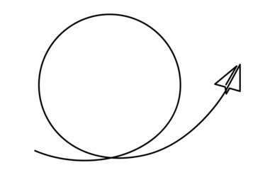 continuous line drawing of airplane paper flying show circle shape